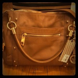 Aubrey Brooke cognac studded satchel handbag